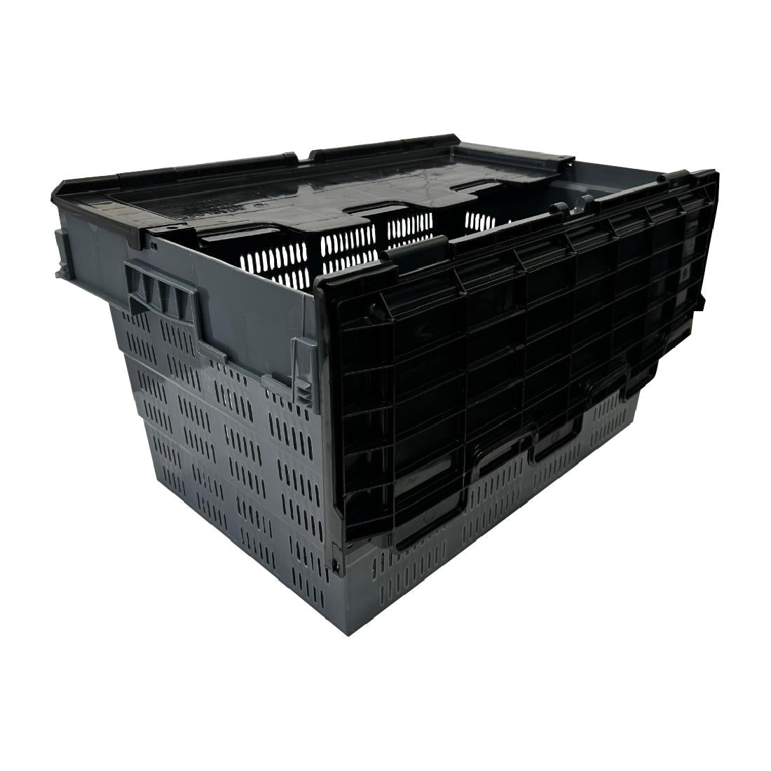 DX996 Vogue Perforated Plastic Transport Storage Crate with Attached Lid 600x400x320mm