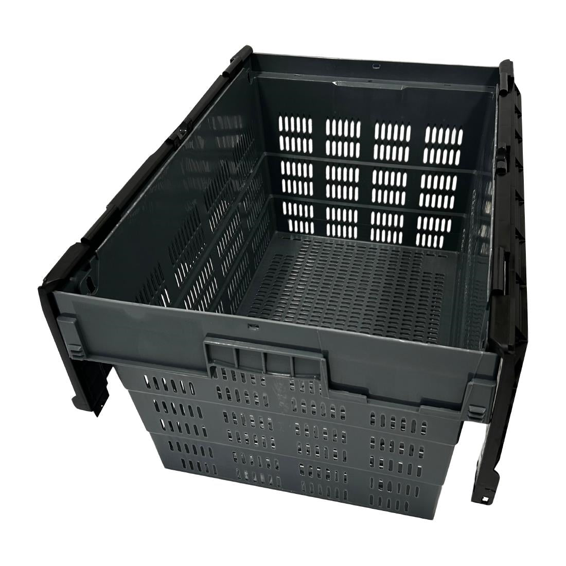 DX996 Vogue Perforated Plastic Transport Storage Crate with Attached Lid 600x400x320mm