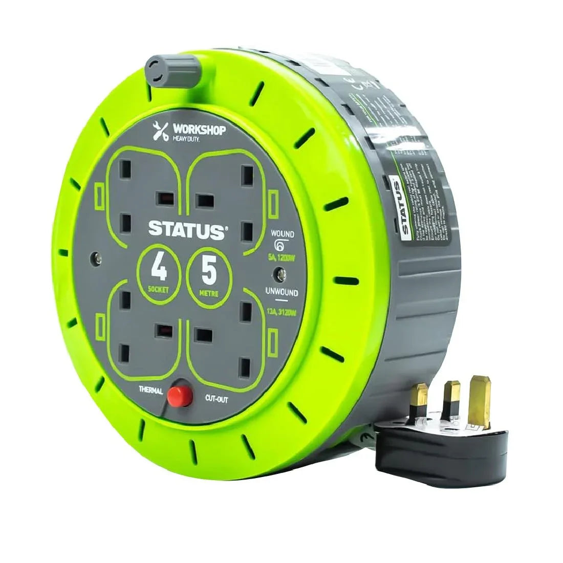DZ472 Status 4 Socket Cable Reel with Thermal Cut Out 13Amp 5m - JD Catering Equipment Solutions Ltd