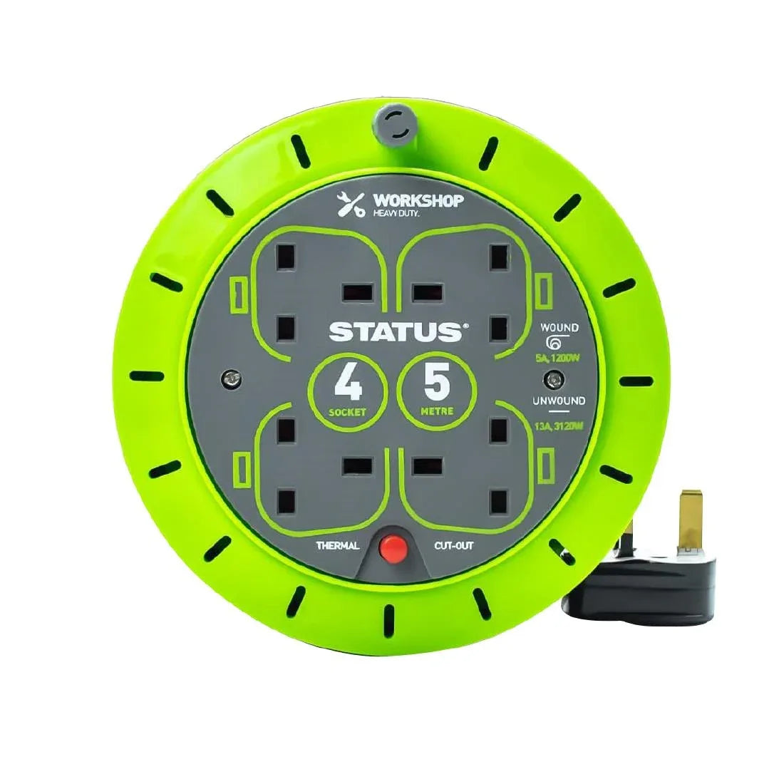 DZ472 Status 4 Socket Cable Reel with Thermal Cut Out 13Amp 5m - JD Catering Equipment Solutions Ltd