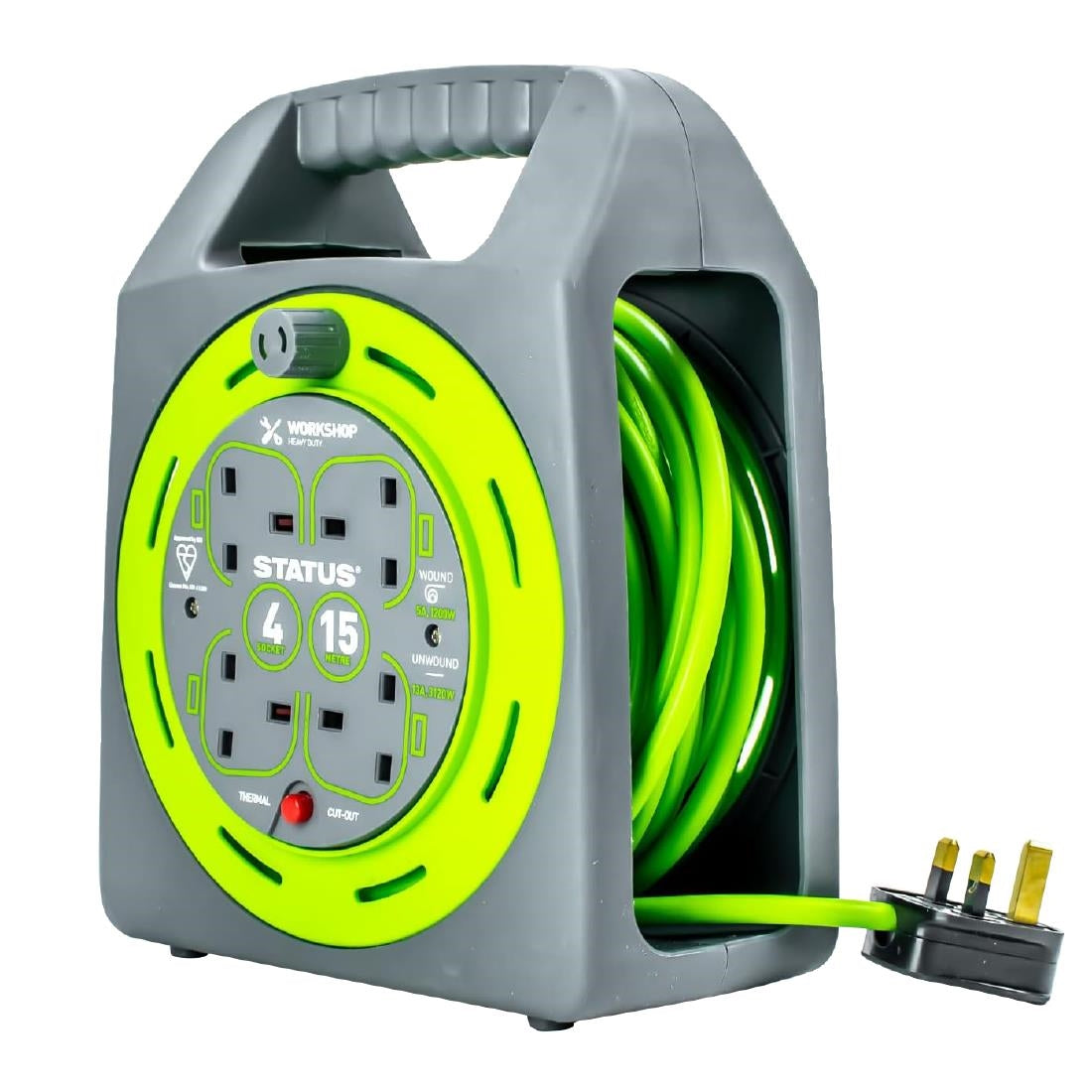 DZ473 Status 4 Socket Handbag Cable Reel with Thermal Cut Out 13Amp 15m