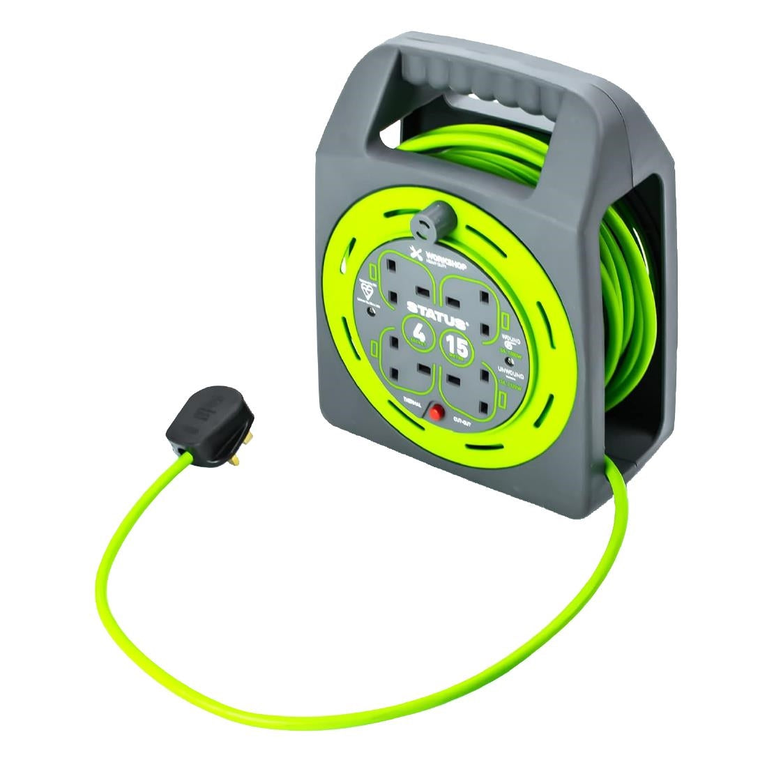 DZ473 Status 4 Socket Handbag Cable Reel with Thermal Cut Out 13Amp 15m