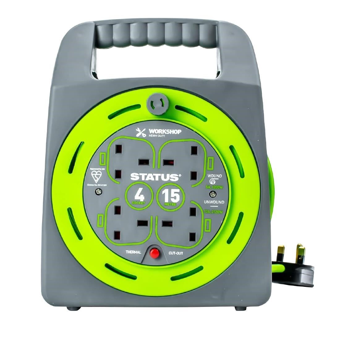 DZ473 Status 4 Socket Handbag Cable Reel with Thermal Cut Out 13Amp 15m