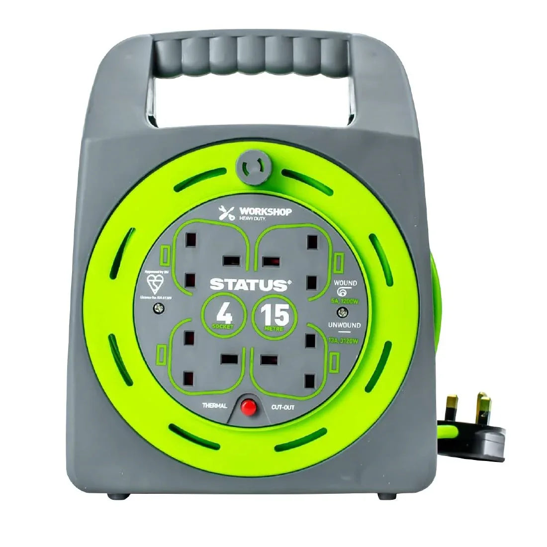 DZ473 Status 4 Socket Handbag Cable Reel with Thermal Cut Out 13Amp 15m - JD Catering Equipment Solutions Ltd