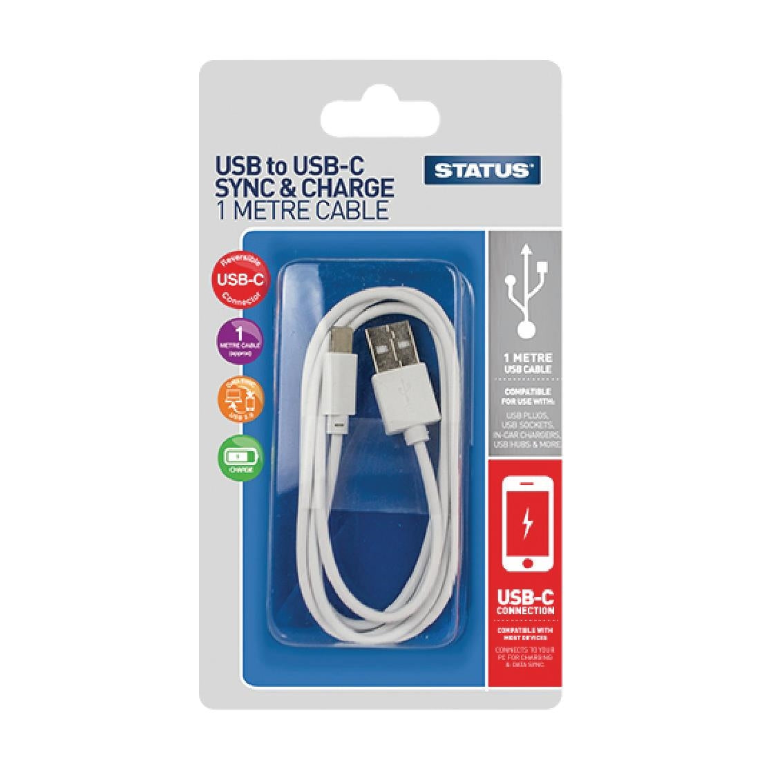 DZ479 Status USB-A to USB-C Charging Lead 1M White