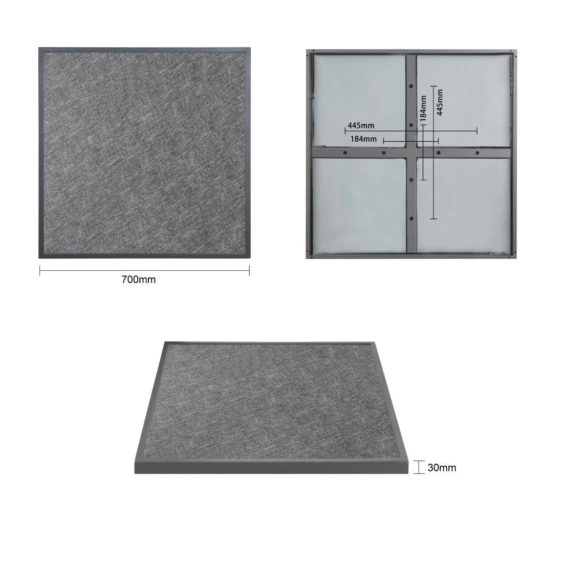 DZ873 Bolero Black Brushed Mix Outdoor Tempered Glass Table Top Square Grey Trim 700mm - JD Catering Equipment Solutions Ltd