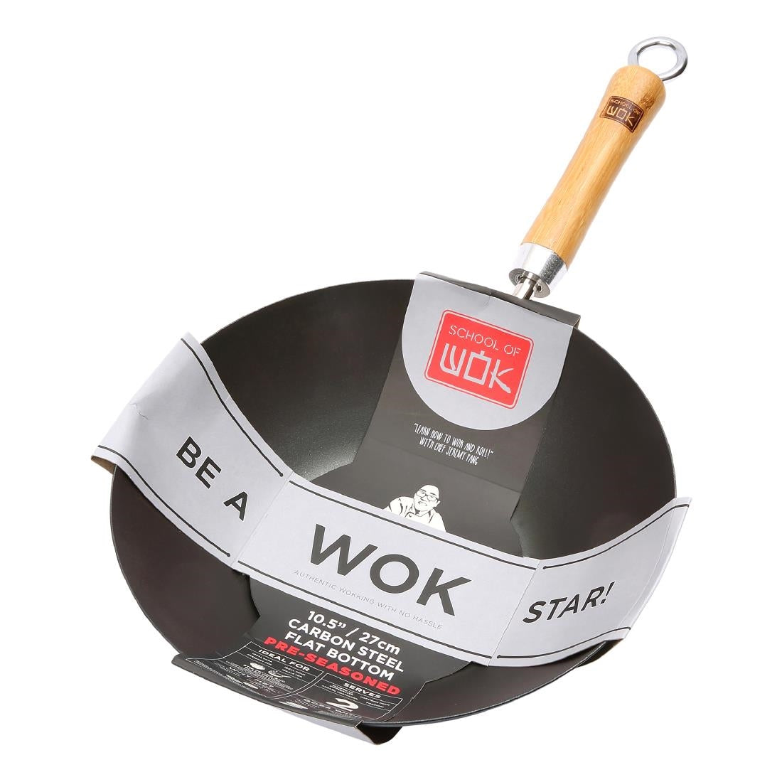 DZ888 Dexam School of Wok Pre-Seasoned Carbon Steel Flat Base Wok 270mm