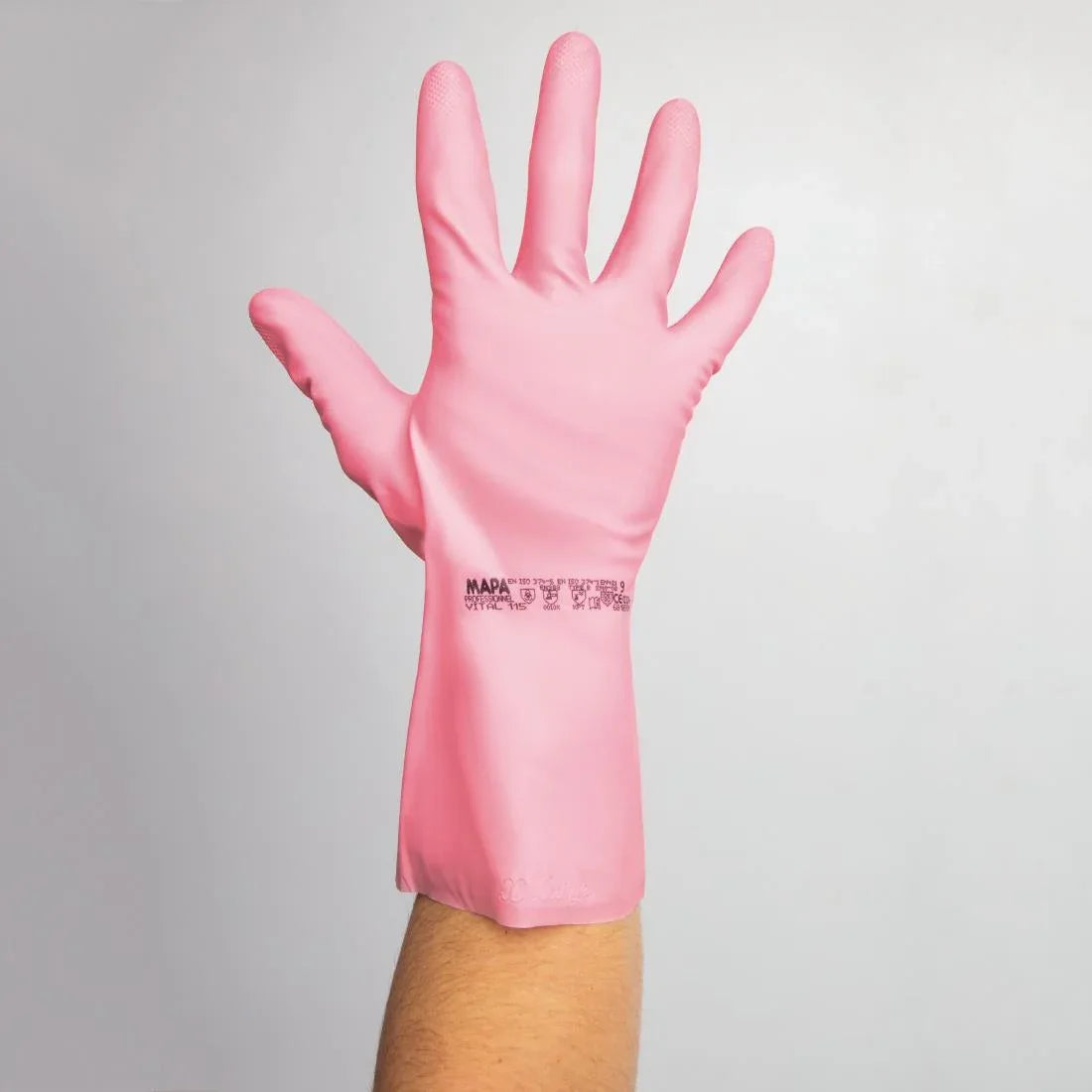 FA290-L MAPA Vital 115 Liquid-Proof Light-Duty Janitorial Gloves Pink Large