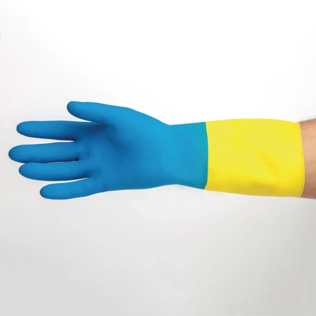 FA296-L MAPA Alto 405 Liquid-Proof Heavy-Duty Janitorial Gloves Blue and Yellow Large
