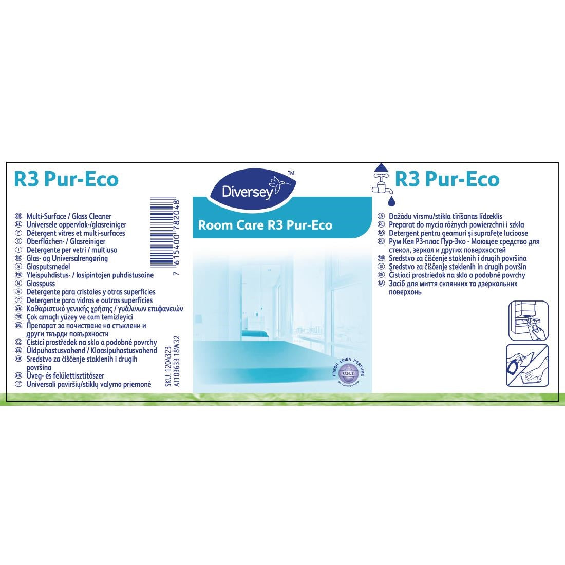 Room Care R3 Pur-Eco Glass and Multi-Surface Cleaner Refill Bottles 300ml (6 Pack)