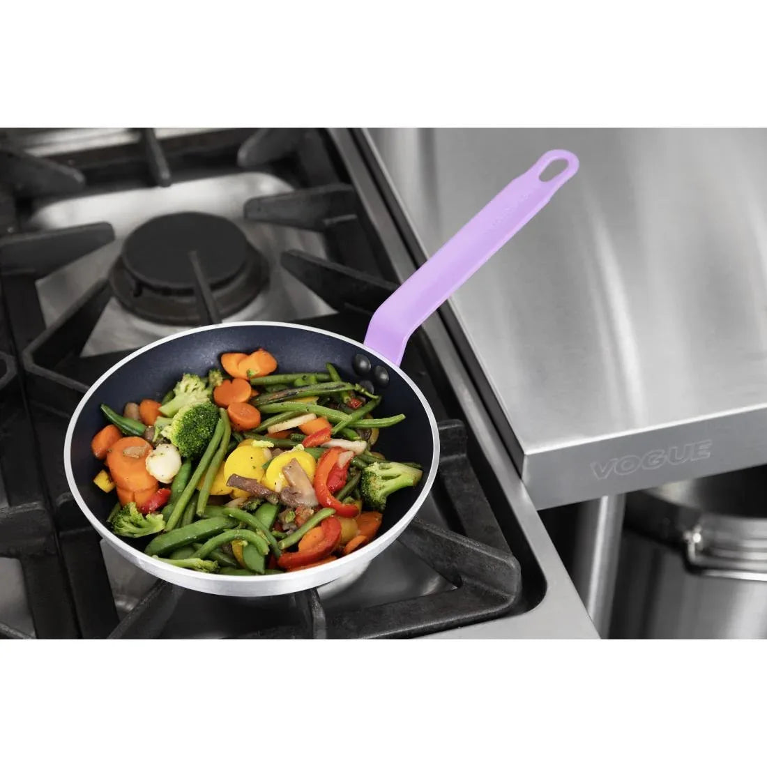 HT968 Hygiplas Aluminium Non-Stick Teflon Platinum Plus Frying Pan with Purple Handle 24cm