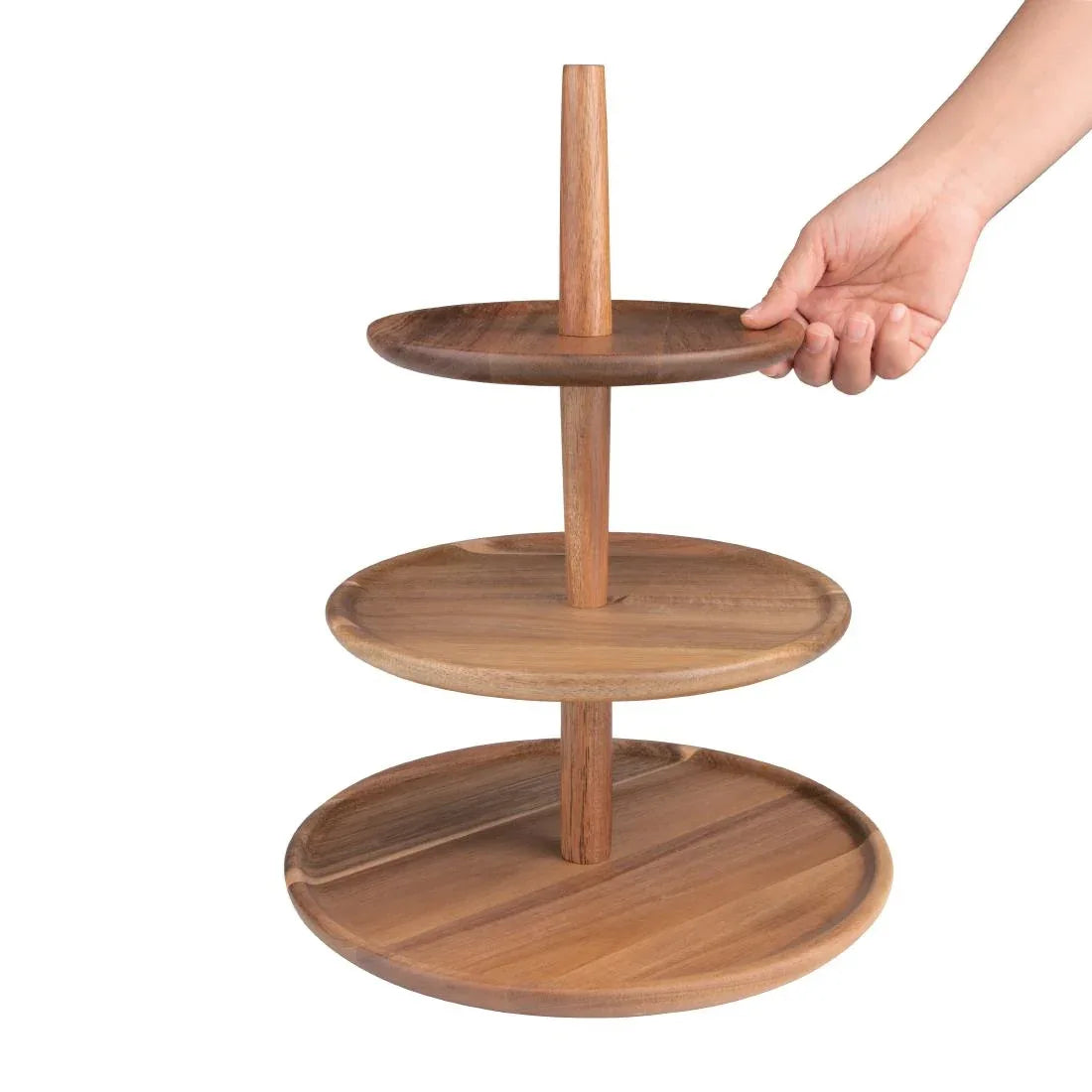 FE152 Olympia Acacia 3-Tier Stand 305(Ø) x 395(H)mm - JD Catering Equipment Solutions Ltd
