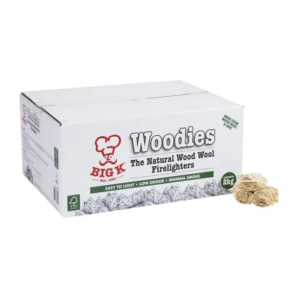 FJ729 Big K Woodies Natural Wood Wool Firelighters FSC 2Kg - JD Catering Equipment Solutions Ltd