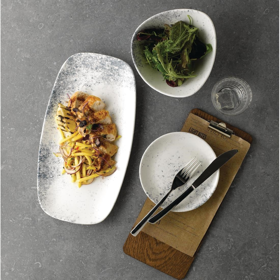 FJ812 Studio Prints Haze Blue Chefs' Oblong Plate No. 4 13 7/8 x 7 3/8 " (Box 6)