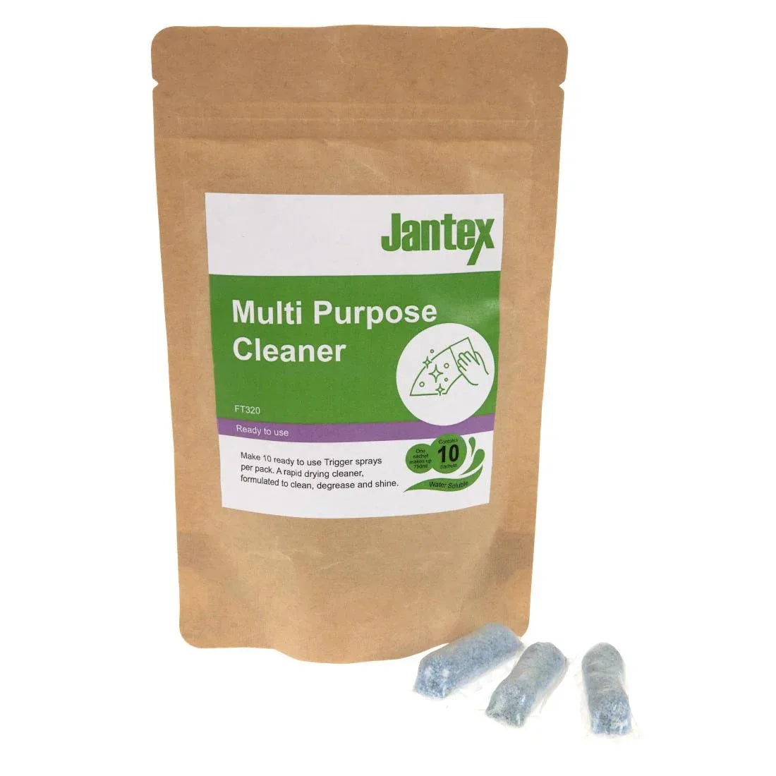 FT320 Jantex Green Multipurpose Cleaner Sachets (Pack of 10) - JD Catering Equipment Solutions Ltd