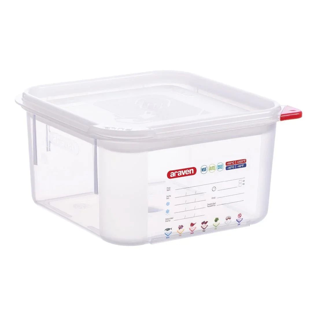 FU100 Araven Squared Transparent Polypropylene Container with Lid 2Ltr