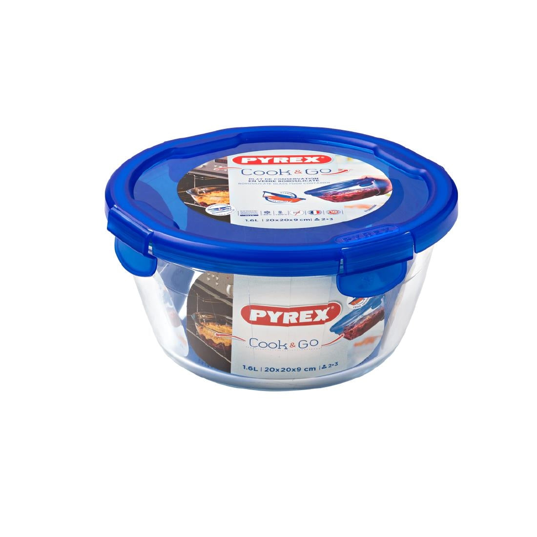 FU134 Pyrex Cook & Go Medium Round Dish With Lid 1.6Ltr