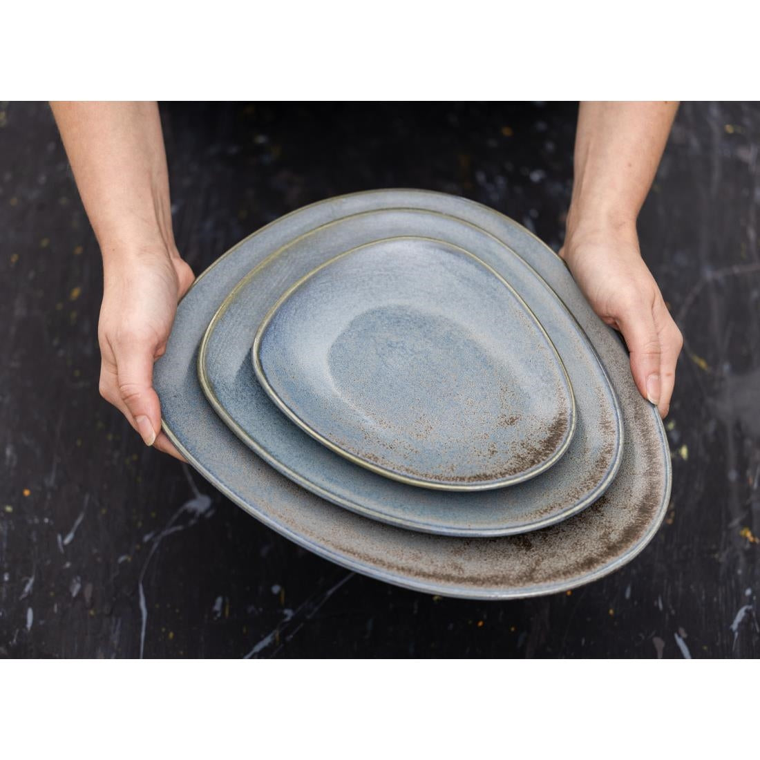 FU176 Olympia Ember Blue Triangle Plates 308mm (Pack of 4)