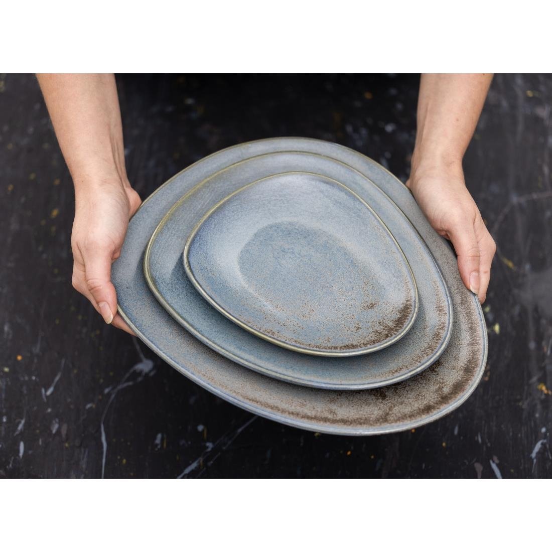 FU179 Olympia Ember Blue Triangle Plates 250mm (Pack of 6)