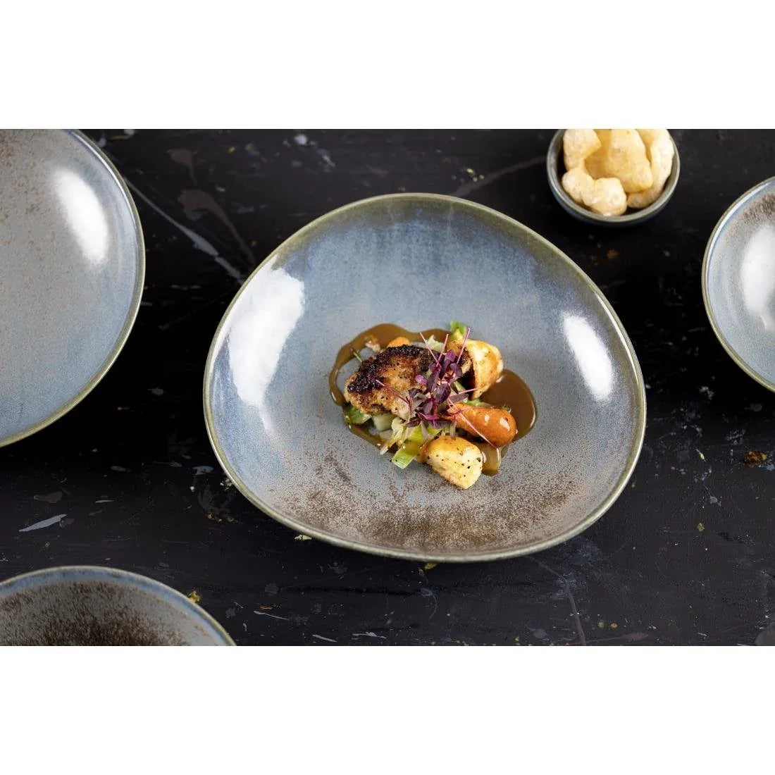FU181 Olympia Ember Blue Triangle Bowls 245mm (Pack of 4)