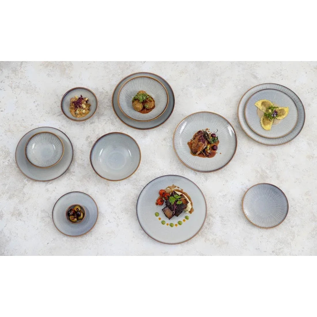 FU194 Olympia Drift Grey Embossed Coupe Plates 280mm (Pack of 4)