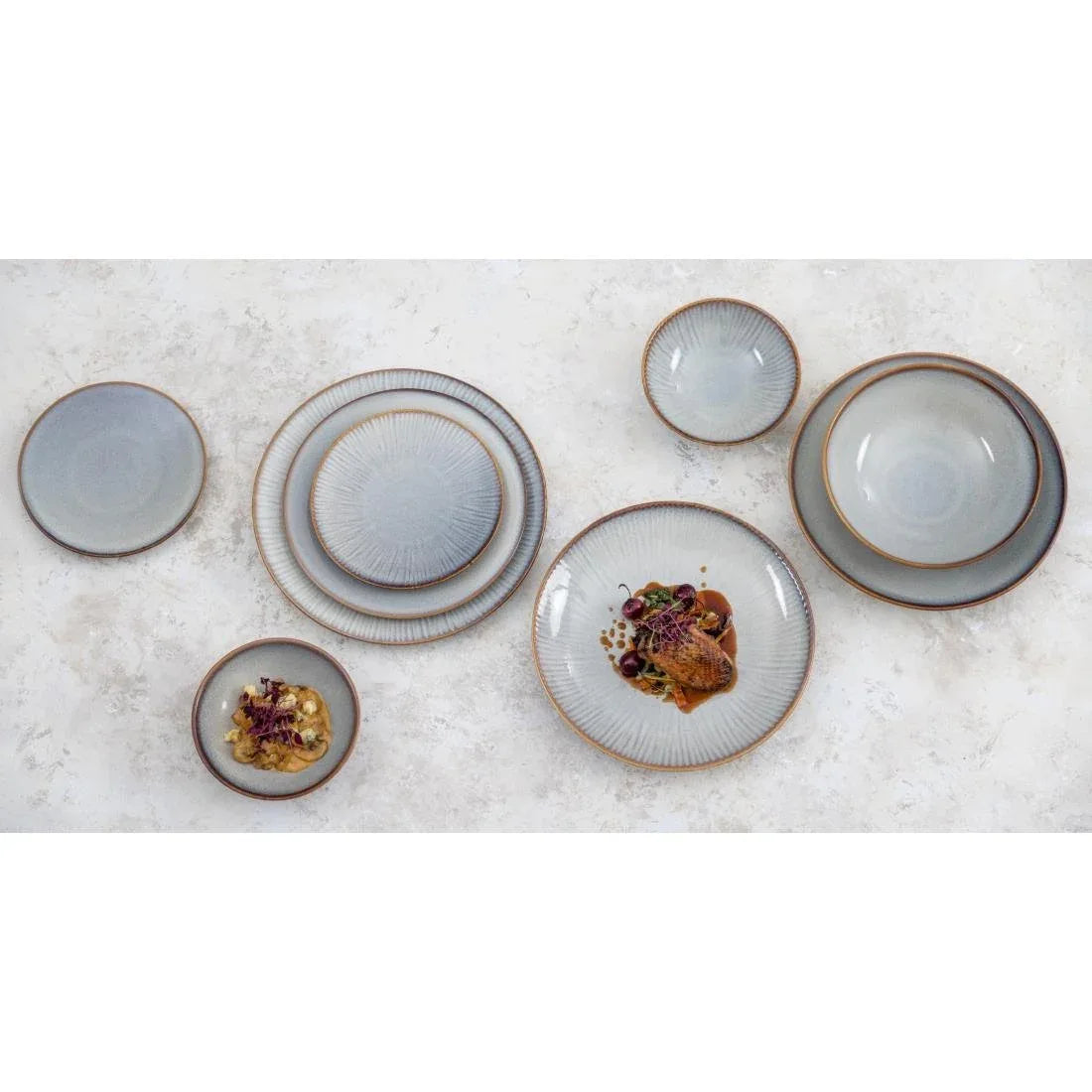 FU196 Olympia Drift Grey Embossed Coupe Plates 180mm (Pack of 6)