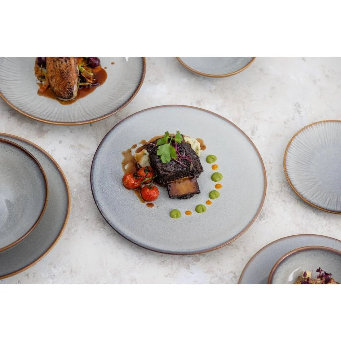 FU196 Olympia Drift Grey Embossed Coupe Plates 180mm (Pack of 6)
