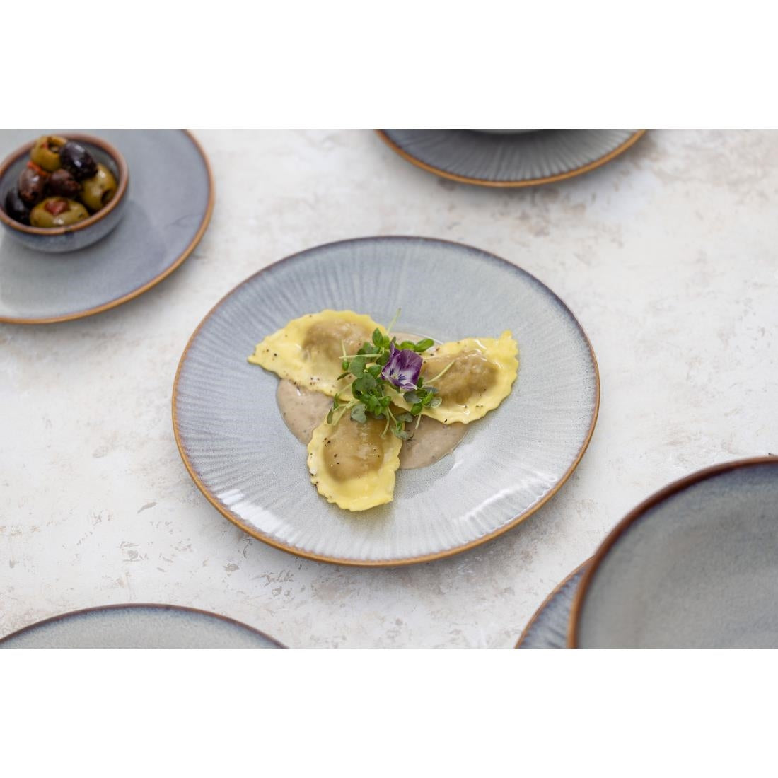 FU195 Olympia Drift Grey Embossed Coupe Plates 220mm (Pack of 6)