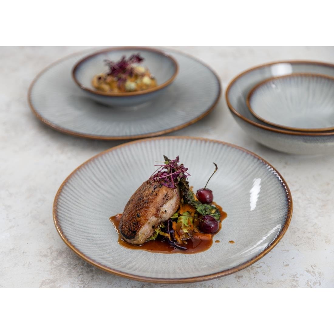 FU195 Olympia Drift Grey Embossed Coupe Plates 220mm (Pack of 6)