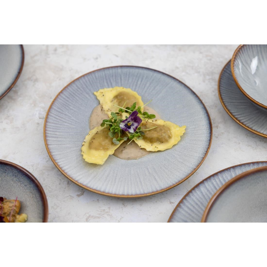 FU195 Olympia Drift Grey Embossed Coupe Plates 220mm (Pack of 6)