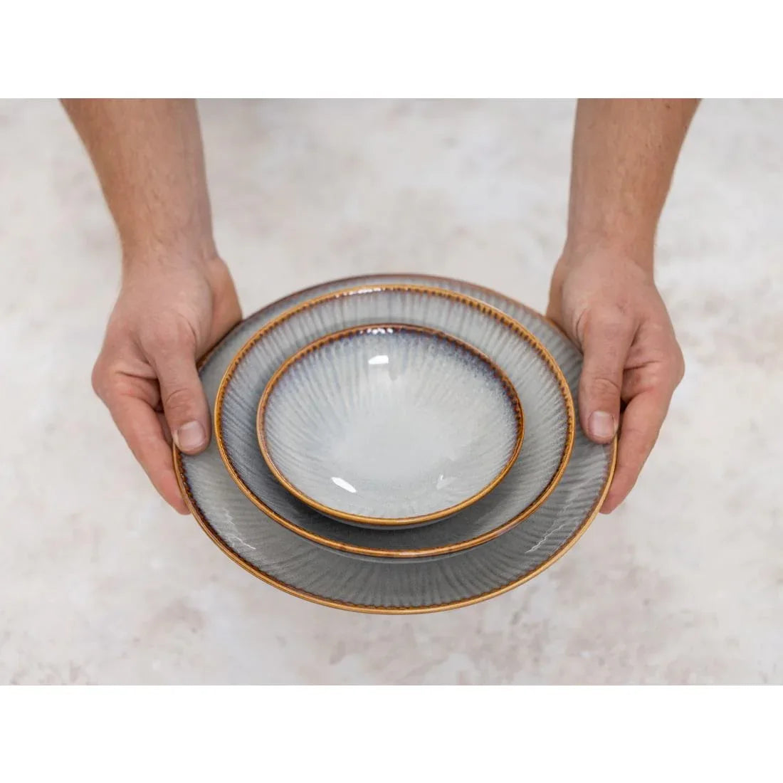 FU197 Olympia Drift Grey Embossed Coupe Low Bowls 260mm (Pack of 4)