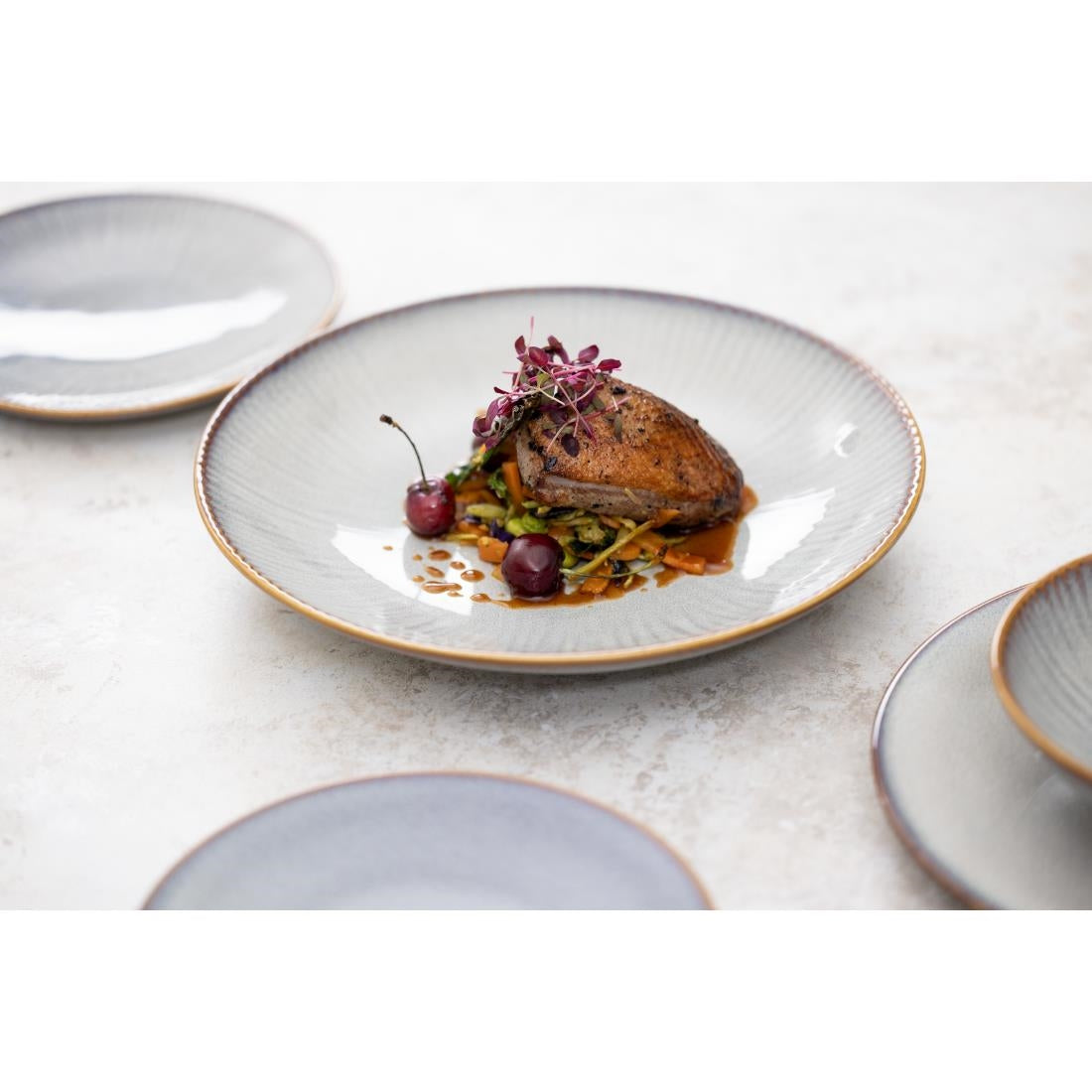 FU197 Olympia Drift Grey Embossed Coupe Low Bowls 260mm (Pack of 4)