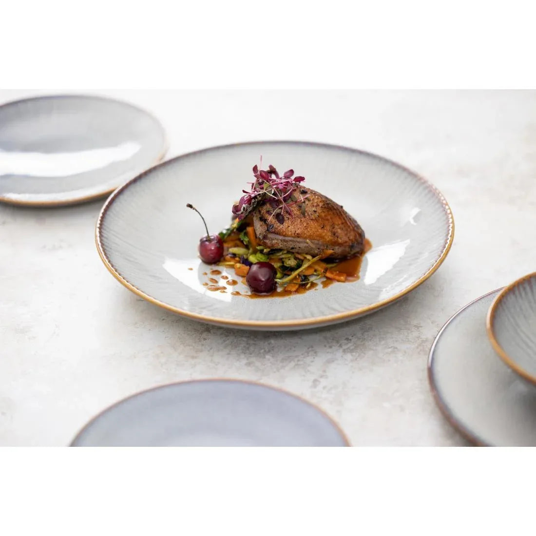 FU197 Olympia Drift Grey Embossed Coupe Low Bowls 260mm (Pack of 4)