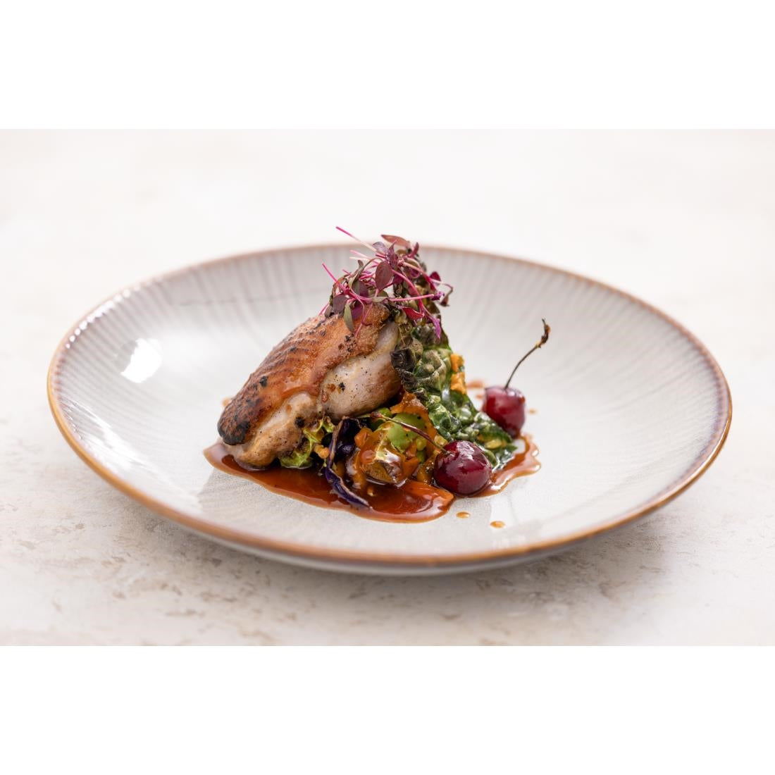 FU197 Olympia Drift Grey Embossed Coupe Low Bowls 260mm (Pack of 4)