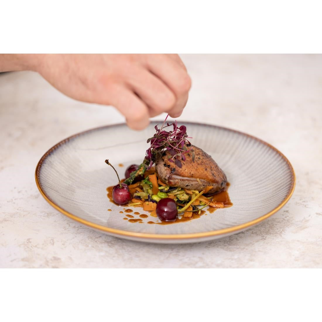 FU197 Olympia Drift Grey Embossed Coupe Low Bowls 260mm (Pack of 4)