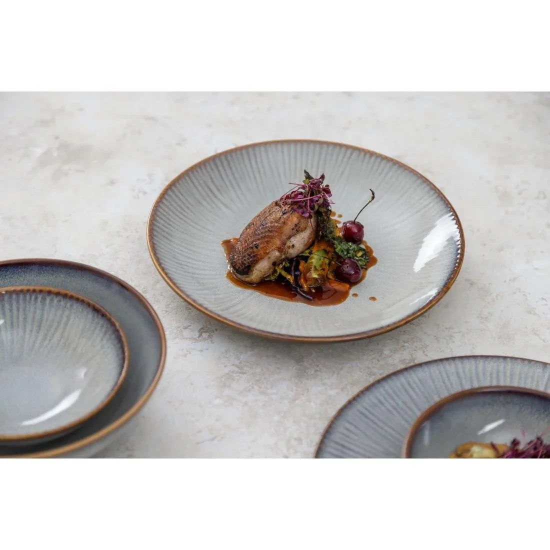 FU198 Olympia Drift Grey Embossed Coupe Bowls 205mm (Pack of 4)