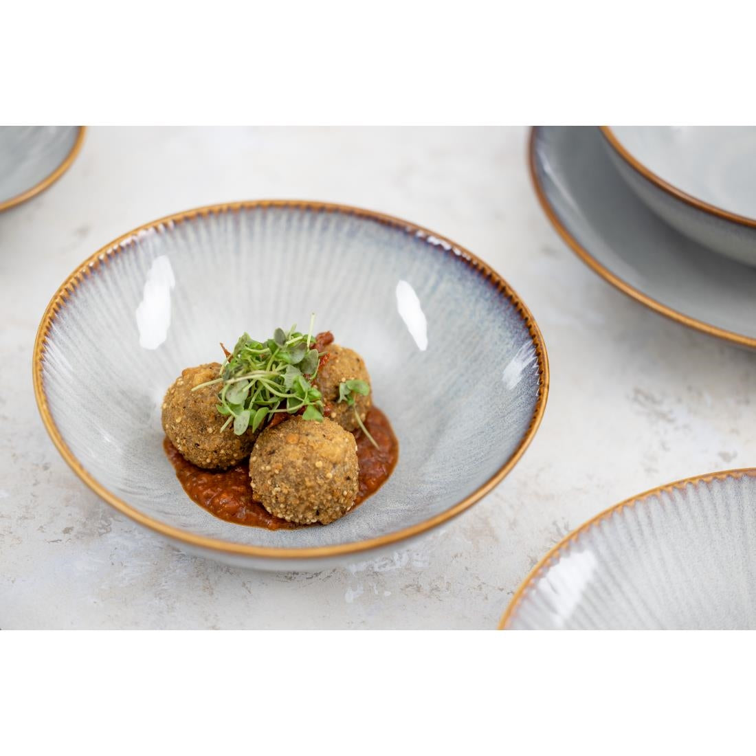 FU198 Olympia Drift Grey Embossed Coupe Bowls 205mm (Pack of 4)