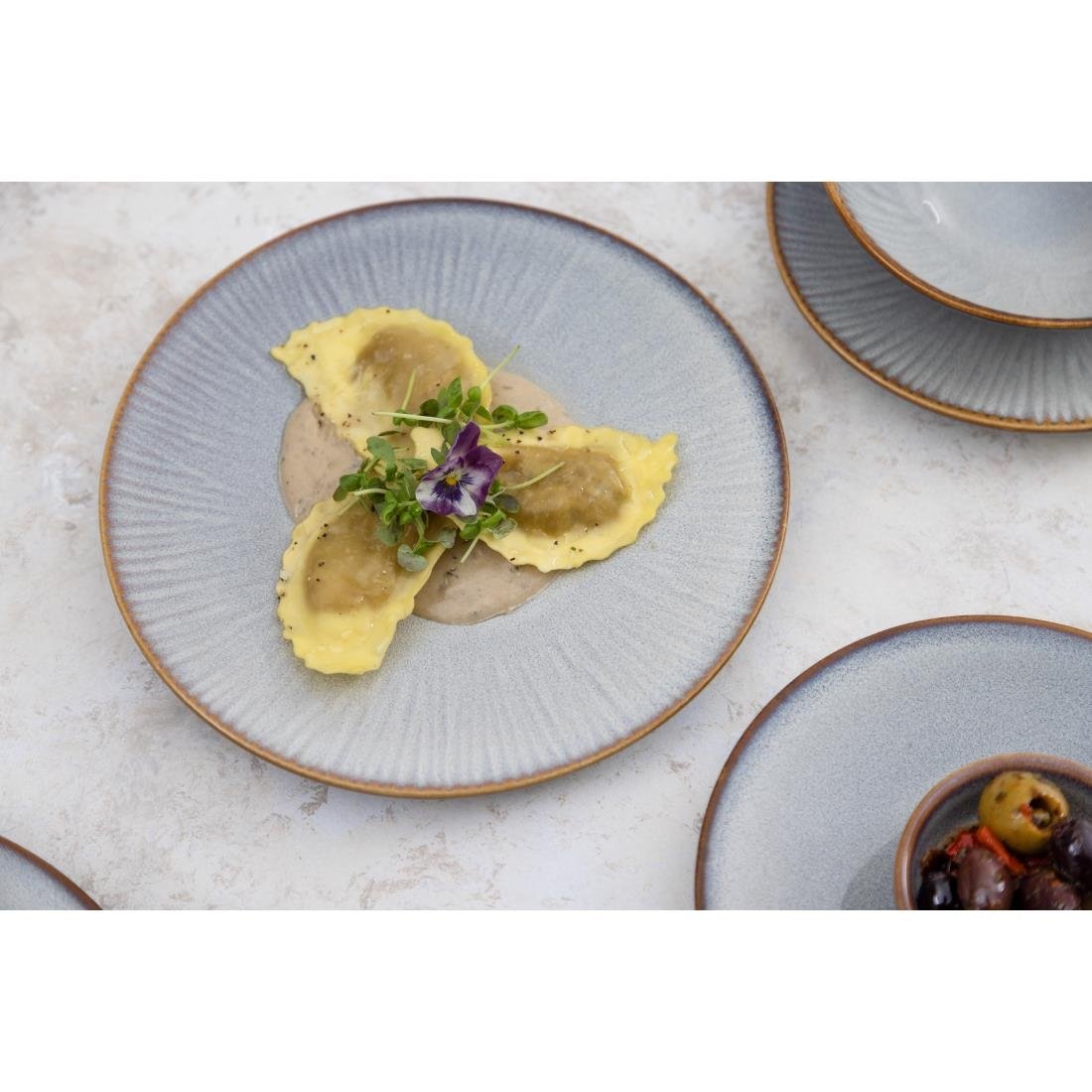 FU196 Olympia Drift Grey Embossed Coupe Plates 180mm (Pack of 6)