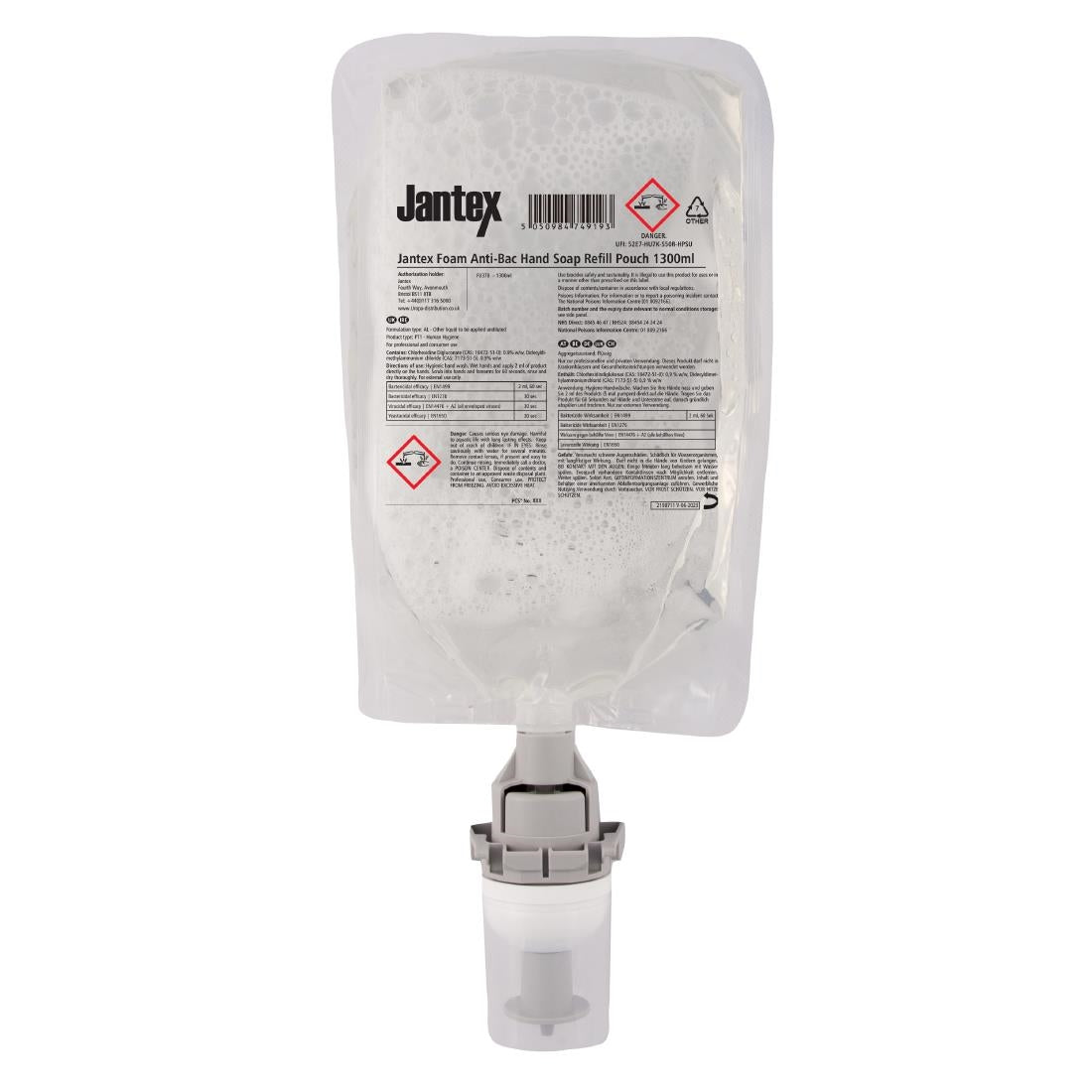 FU378 Jantex Foam Anti-Bac Hand Soap Refill Pouch 1300ml
