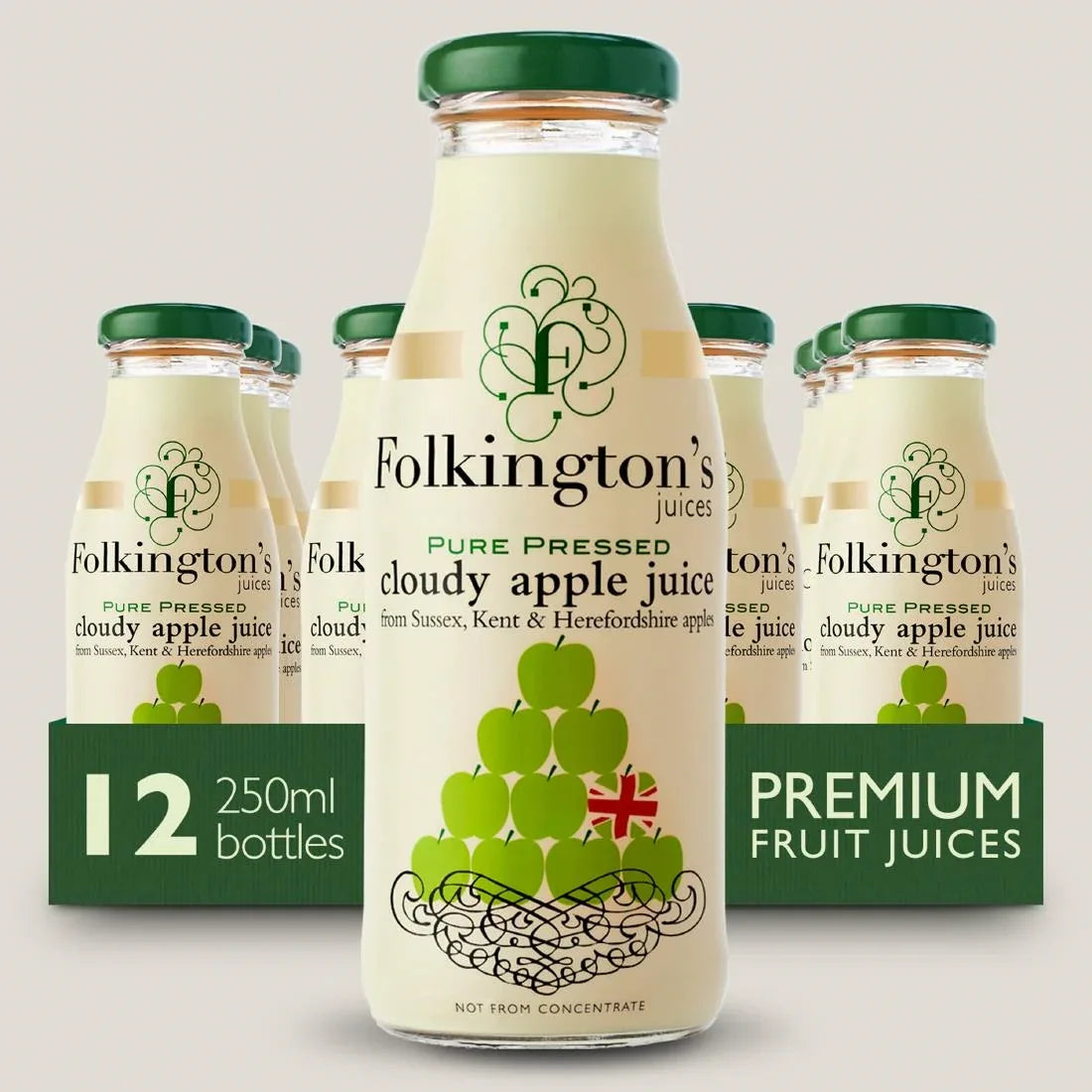 FU462 Folkington's Juices Apple Glass Bottle 250ml (Pack of 12) - JD Catering Equipment Solutions Ltd