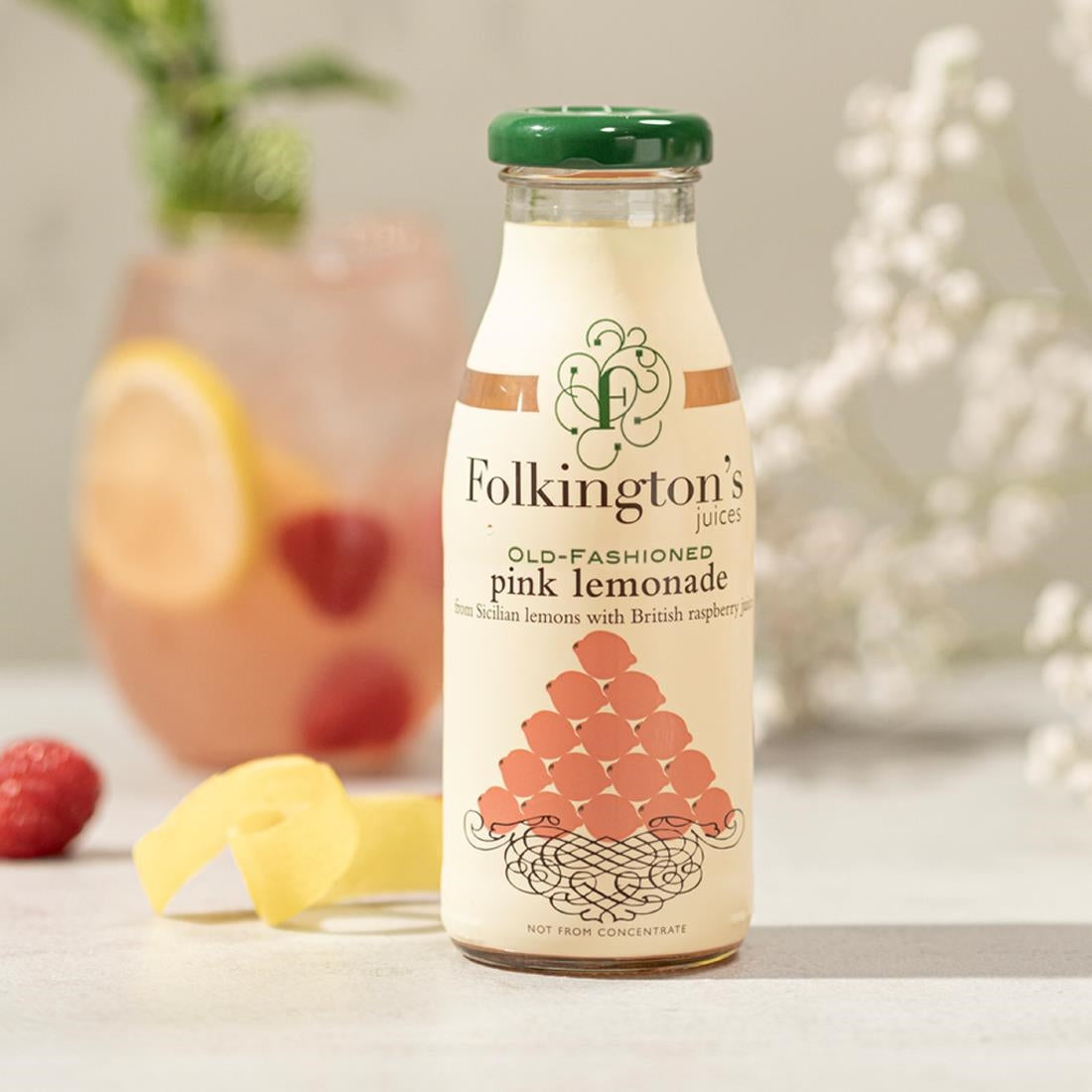 FU464 Folkington's Juices Pink Lemonade Glass Bottle 250ml (Pack of 12)