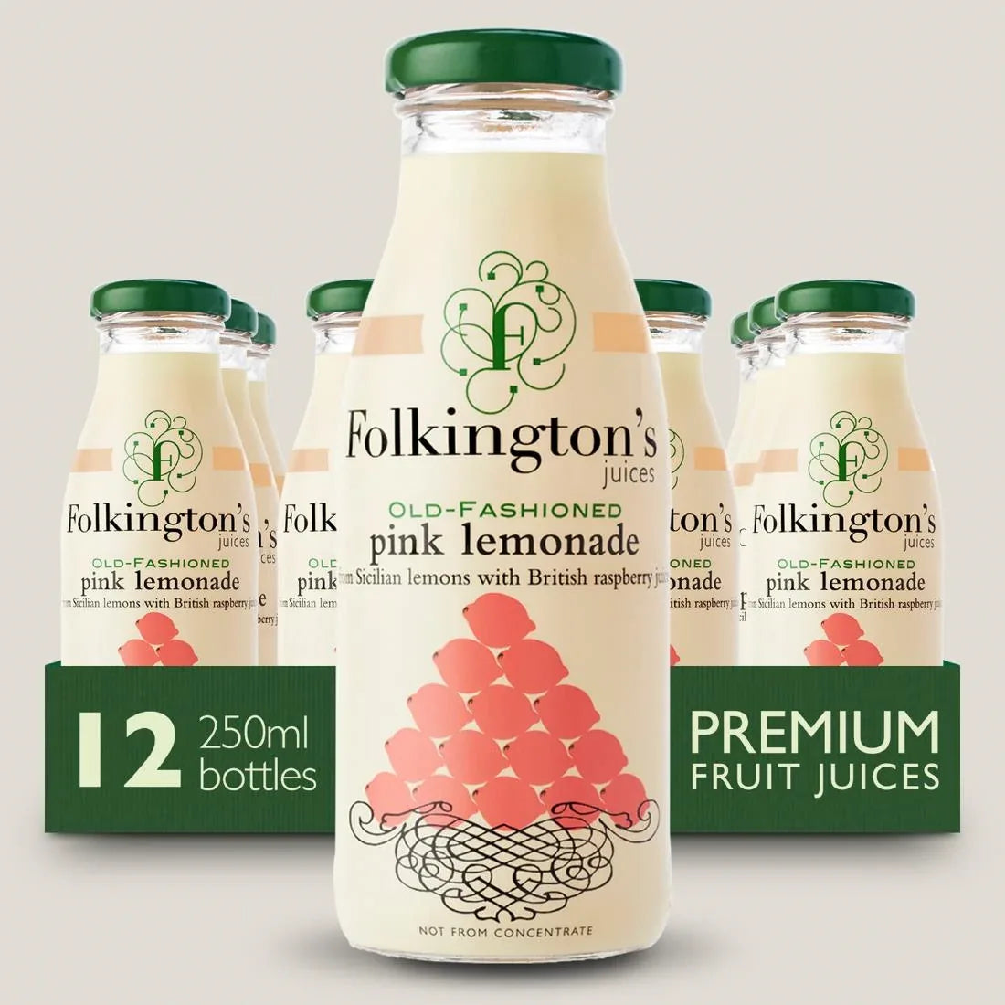 FU464 Folkington's Juices Pink Lemonade Glass Bottle 250ml (Pack of 12) - JD Catering Equipment Solutions Ltd