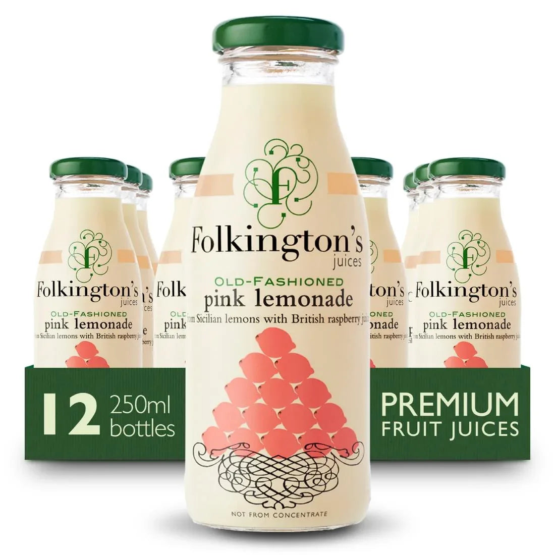 FU464 Folkington's Juices Pink Lemonade Glass Bottle 250ml (Pack of 12) - JD Catering Equipment Solutions Ltd