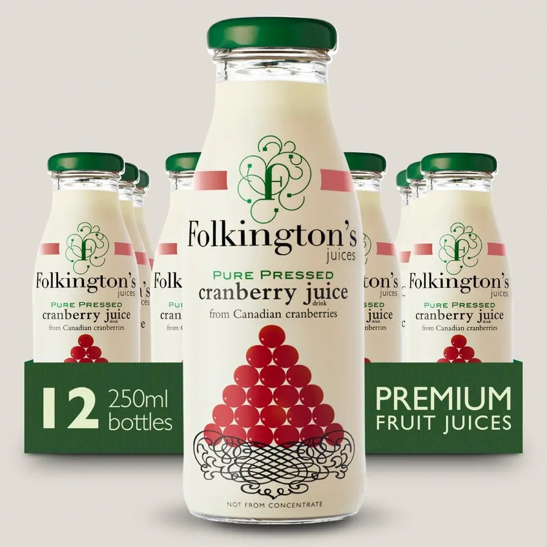 FU465 Folkington's Juices Cranberry Glass Bottle 250ml (Pack of 12) - JD Catering Equipment Solutions Ltd