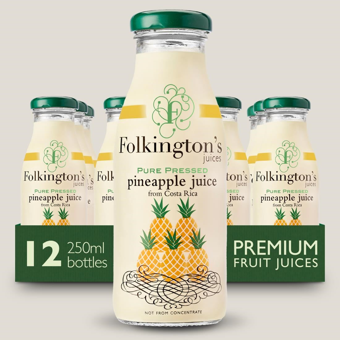 FU466 Folkington's Juices Pineapple Glass Bottle 250ml (Pack of 12)