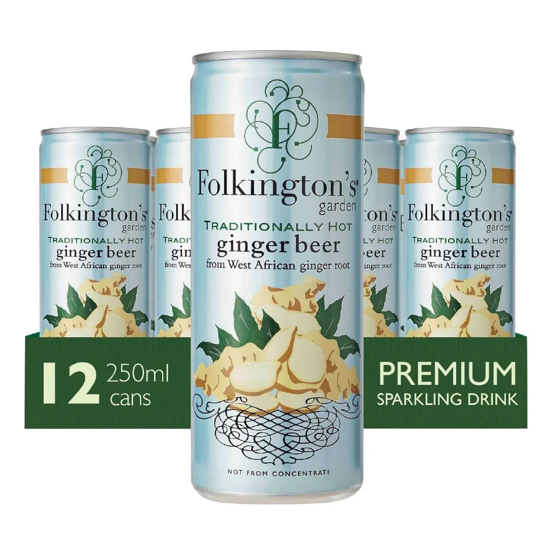 FU467 Folkington's Sparkling Drinks Ginger Beer Can 250ml (Pack of 12) - JD Catering Equipment Solutions Ltd