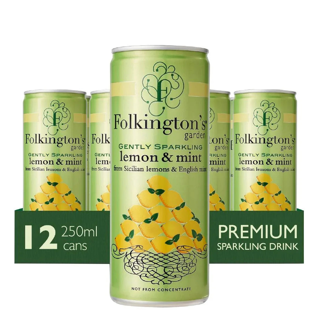 FU470 Folkington's Sparkling Drinks Lemon & Mint Can 250ml (Pack of 12) - JD Catering Equipment Solutions Ltd