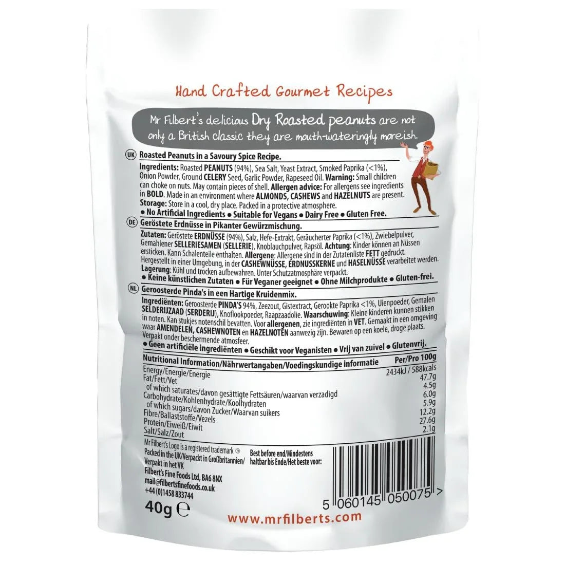 FU477 Mr Filbert's Dry Roasted Peanuts 40g (Pack of 20) - JD Catering Equipment Solutions Ltd