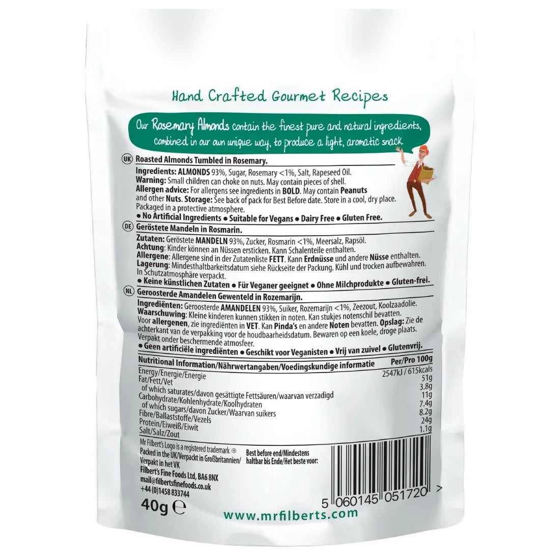 FU478 Mr Filbert's Rosemary Almonds 40g (Pack of 20) - JD Catering Equipment Solutions Ltd