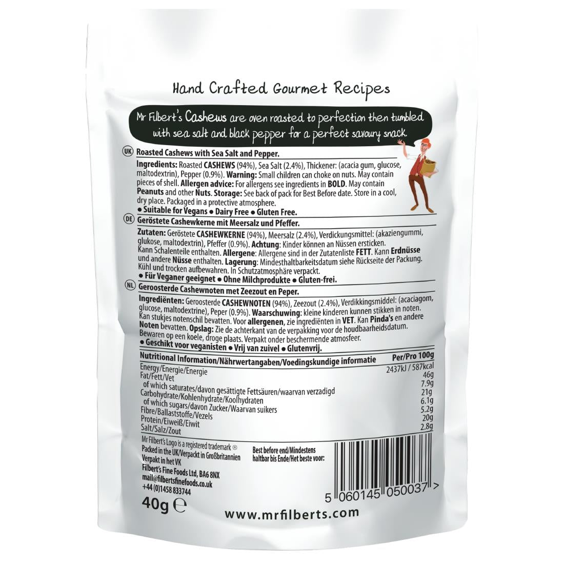 FU479 Mr Filbert's Salt & Pepper Cashews 40g (Pack of 20)